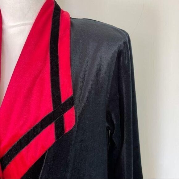 Diamond Tea Gown Robe Small S Womens Vintage Velvet Open Front Button Pockets - Picture 6 of 12